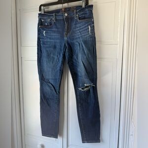 7 For All Mankind Dark Blue Distressed Skinny Jeans